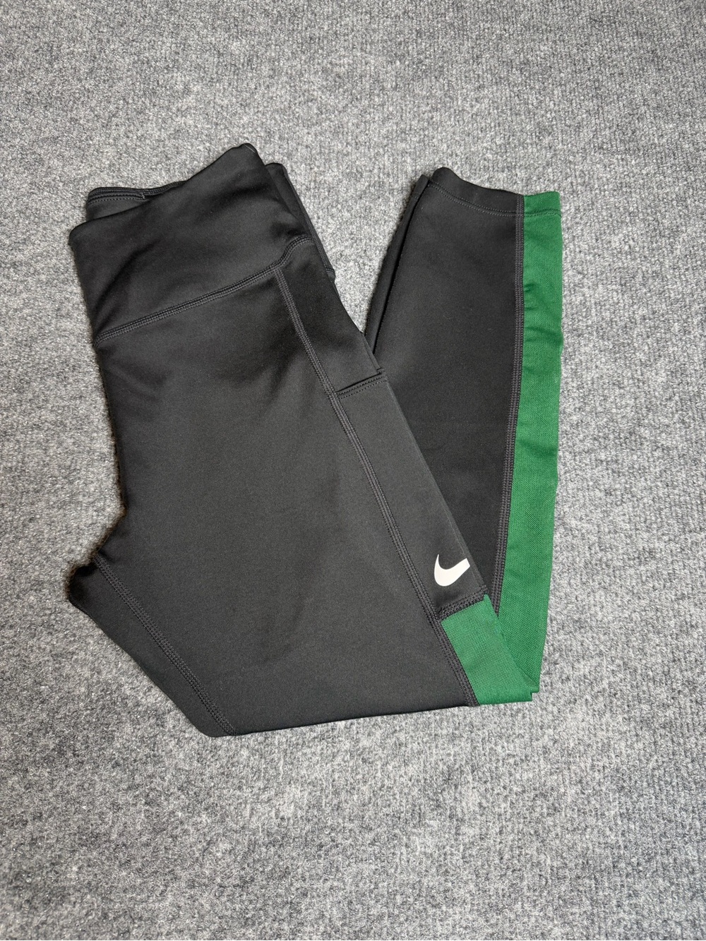 Nike Black Leggings with Green Side Panel